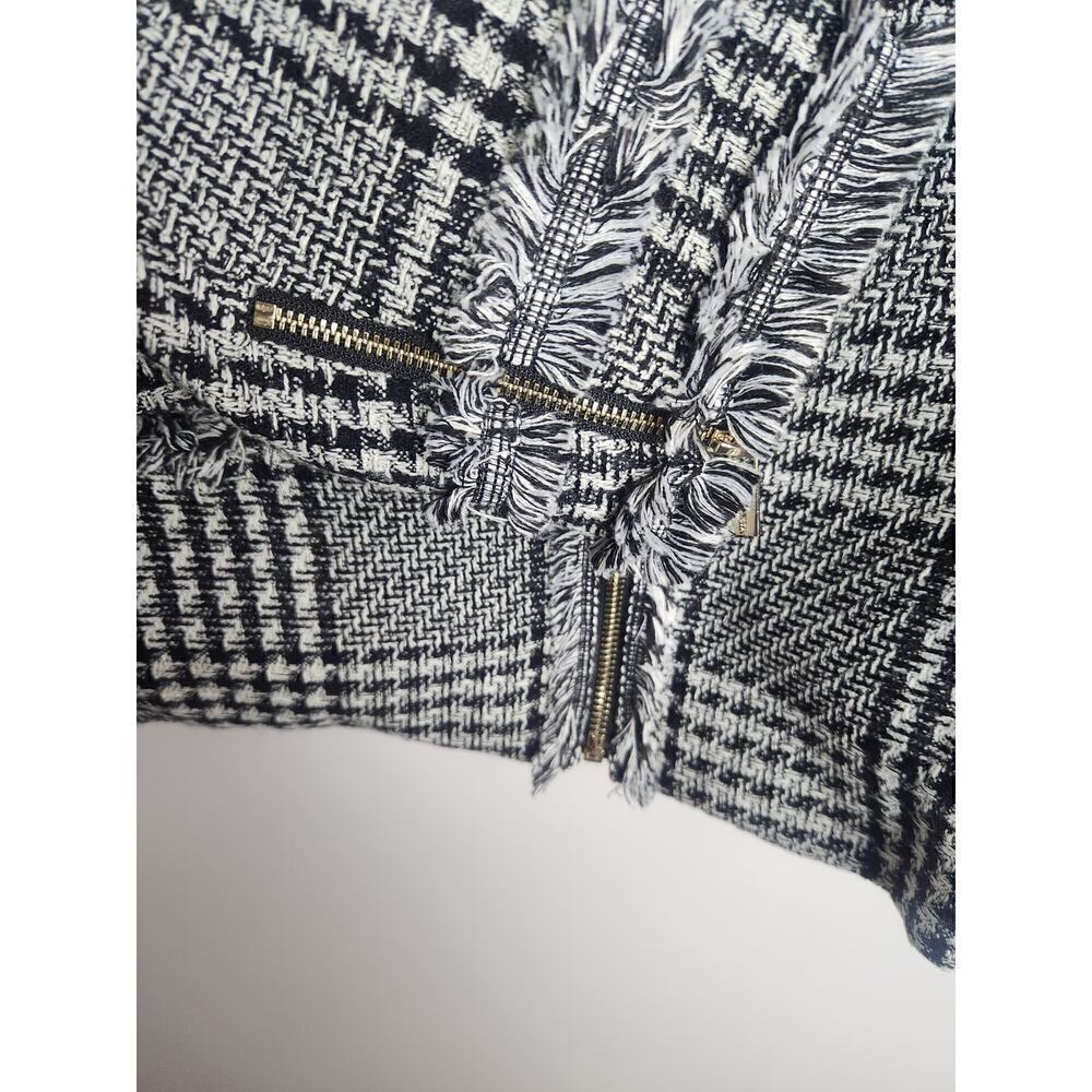 Karl Lagerfeld womens Boxy tweed blazer sz 12 structures shoulder zip career - Picture 3 of 8